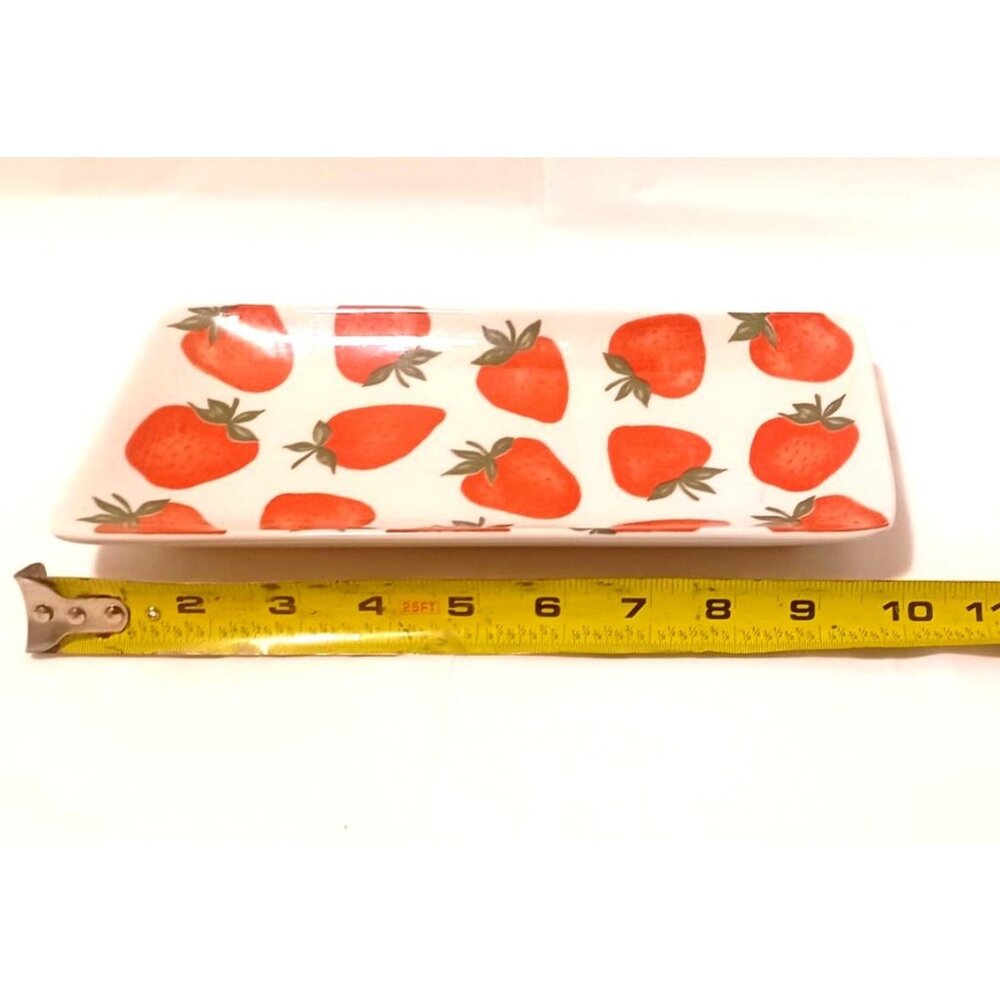 Strawberry Ceramic Rectangular Small Serving Tray Platter 10.5"x5" Vintage MCM - Picture 4 of 8